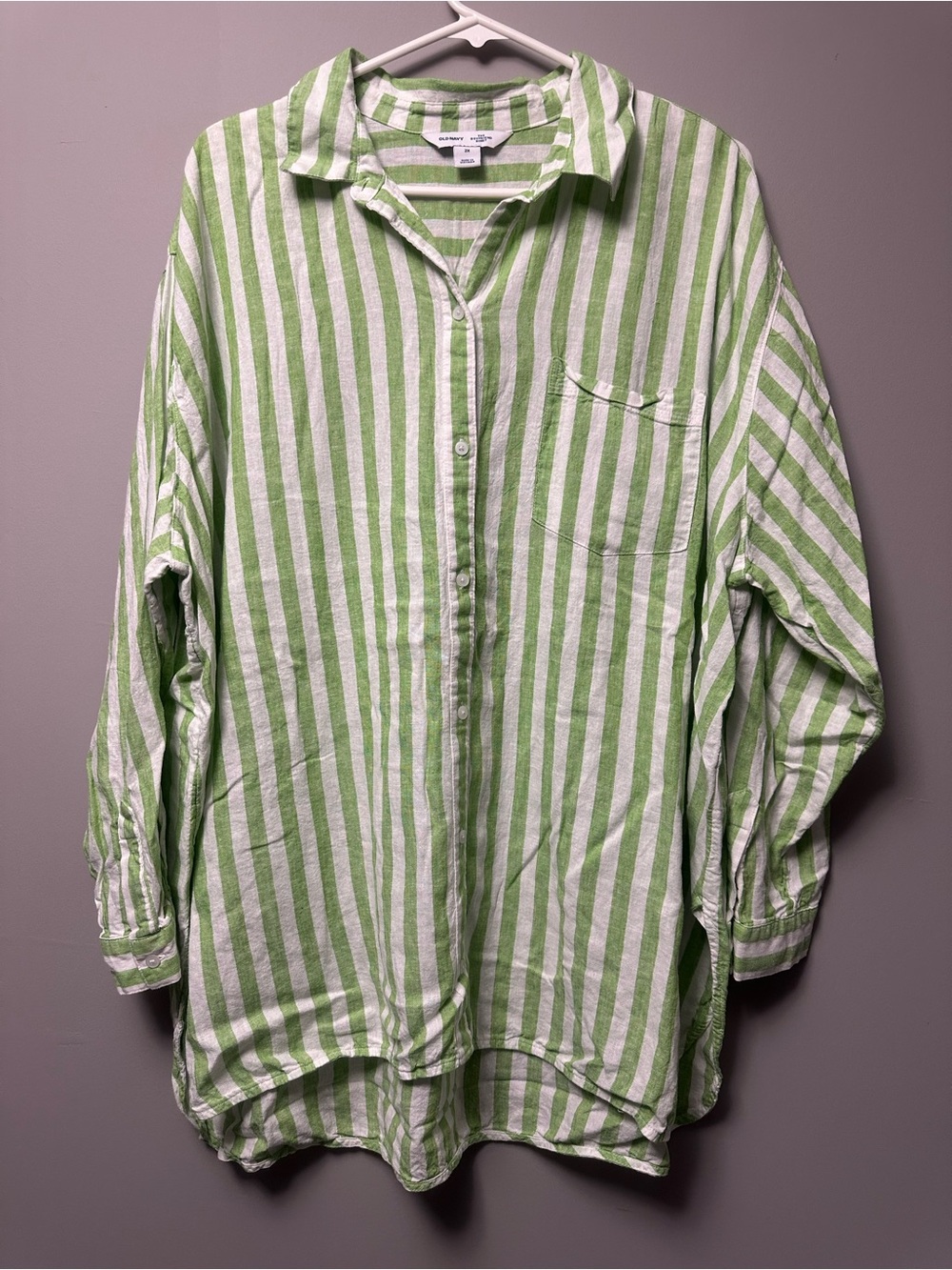 Old Navy Green & White Vertical Stripe Button-Down Shirt